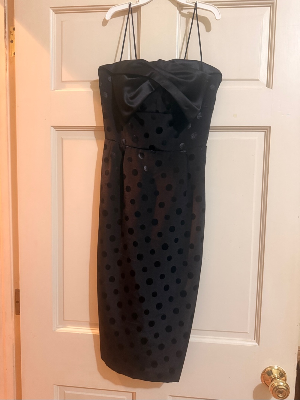 Black Polka Dot Satin Strapless Dress